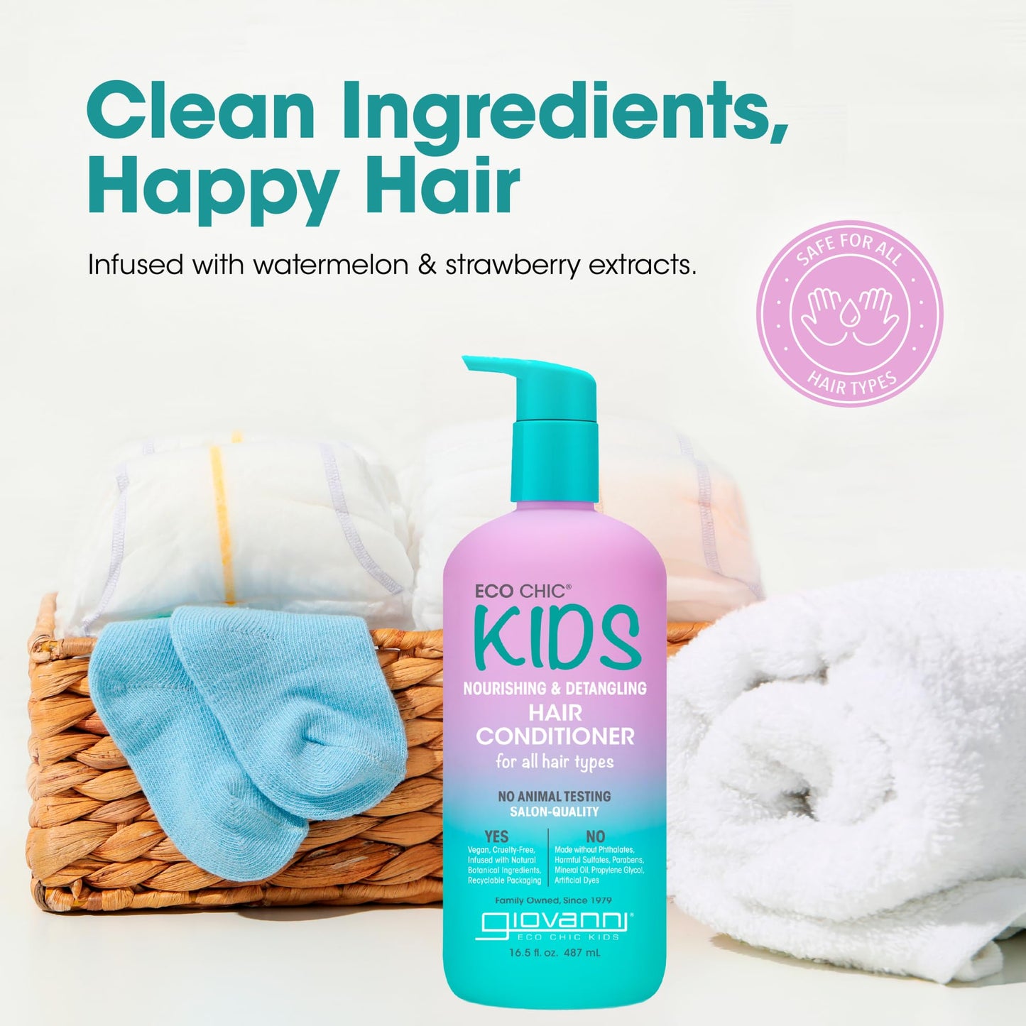 Eco Chic KIDs Nourishing & Detangling Hair Conditioner - Kids Detangler, for All Hair Types, Fresh Scent, Gentle Solution, Salon Quality, Vegan - 16.5 Fl Oz (Pack of 2)
