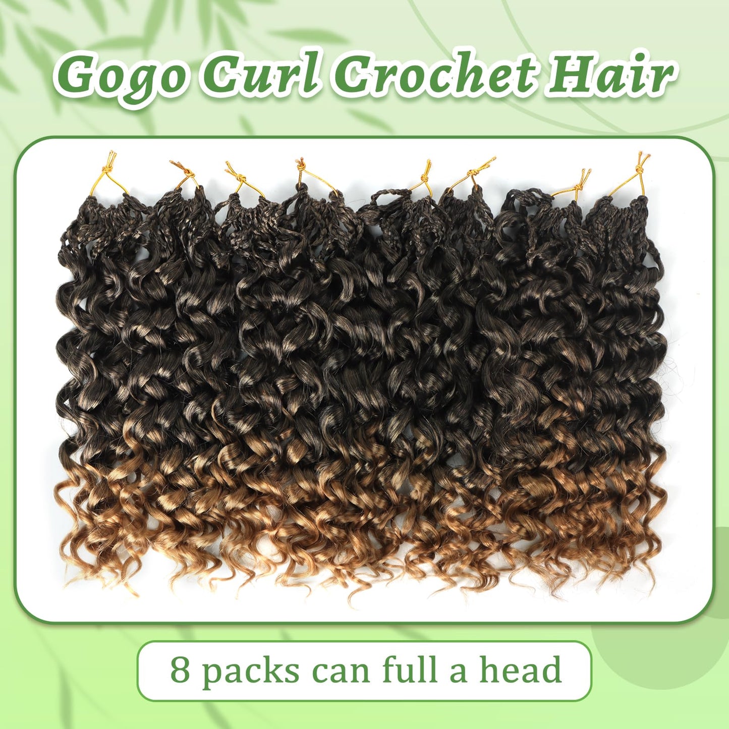 Pre Looped Gogo Curl Crochet Hair 8 Packs Pre Twisted Ocean Wave Goddess Box Braids Curly Water Wave Synthetic Braiding Hair For Black Women (#T27, 10 Inch (Pack of 8))
