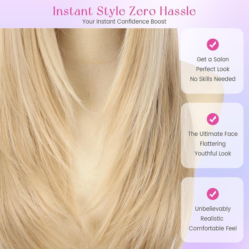 Long Straight Ombre Brown Blonde Wig - Synthetic Lace Front for Daily Use | 26 Inch, Middle Part, Natural Hairline