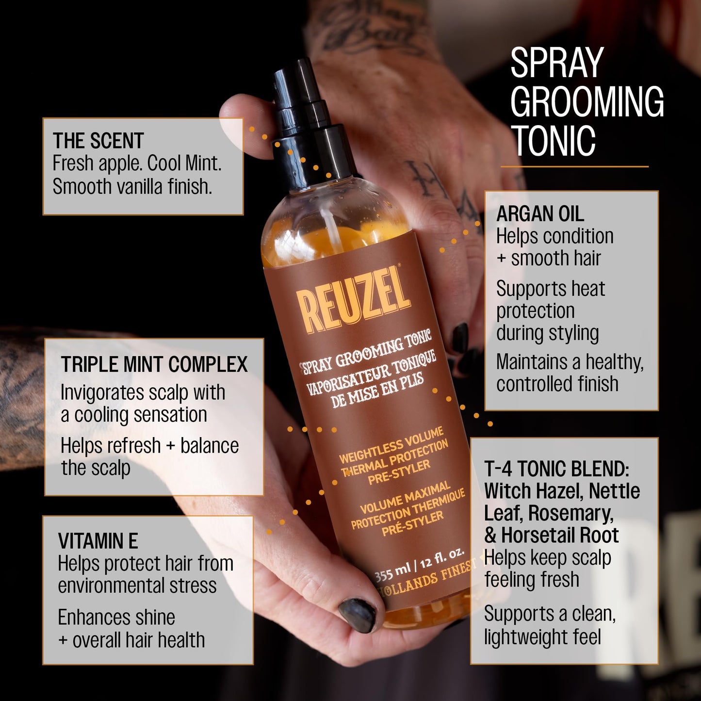 Reuzel Spray Grooming Tonic, Long Lasting, Natural Feeling, 12 oz