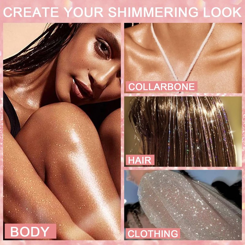 Hair and Body Glitter Spray, Holographic Glitter Highlighter Powder, Hairspray for Clothes, Face Body Shiny Glitter, Loose Shimmer Hairspray Festival Rave Prom Accessories, 2.11 Fl Oz (Rainy-Rainbow)