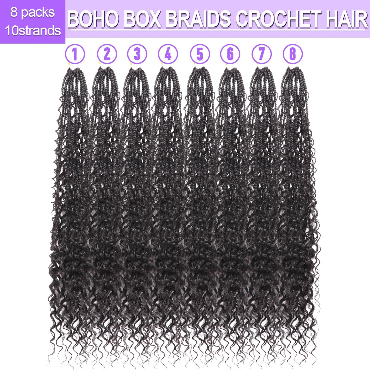 Goddess Box Braids Crochet Hair for Black Women-8 Packs 30 Inch Boho Crochet Braids Pre Looped with Curly Ends (1B Black, 30 inch(four curly hair))