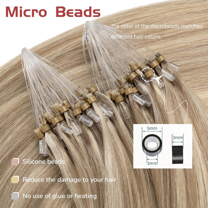 Microlink Hair Extensions Human Hair 14 Inch Blonde Highlight Micro Bead Hair Extensions #16/22 Micro Loop Hair Extension 1g/s 50g