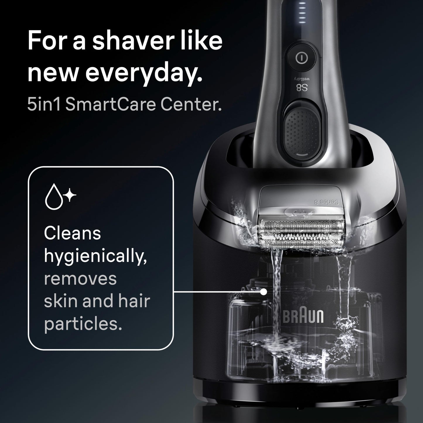 Braun Series 8 8567cc Electric Razor for Men, 4+1 Shaving Elements & Precision Long Hair Trimmer, 5in1 SmartCare Center, Close & Gentle Even on Dense Beards, Wet & Dry Electric Razor, 60min Runtime