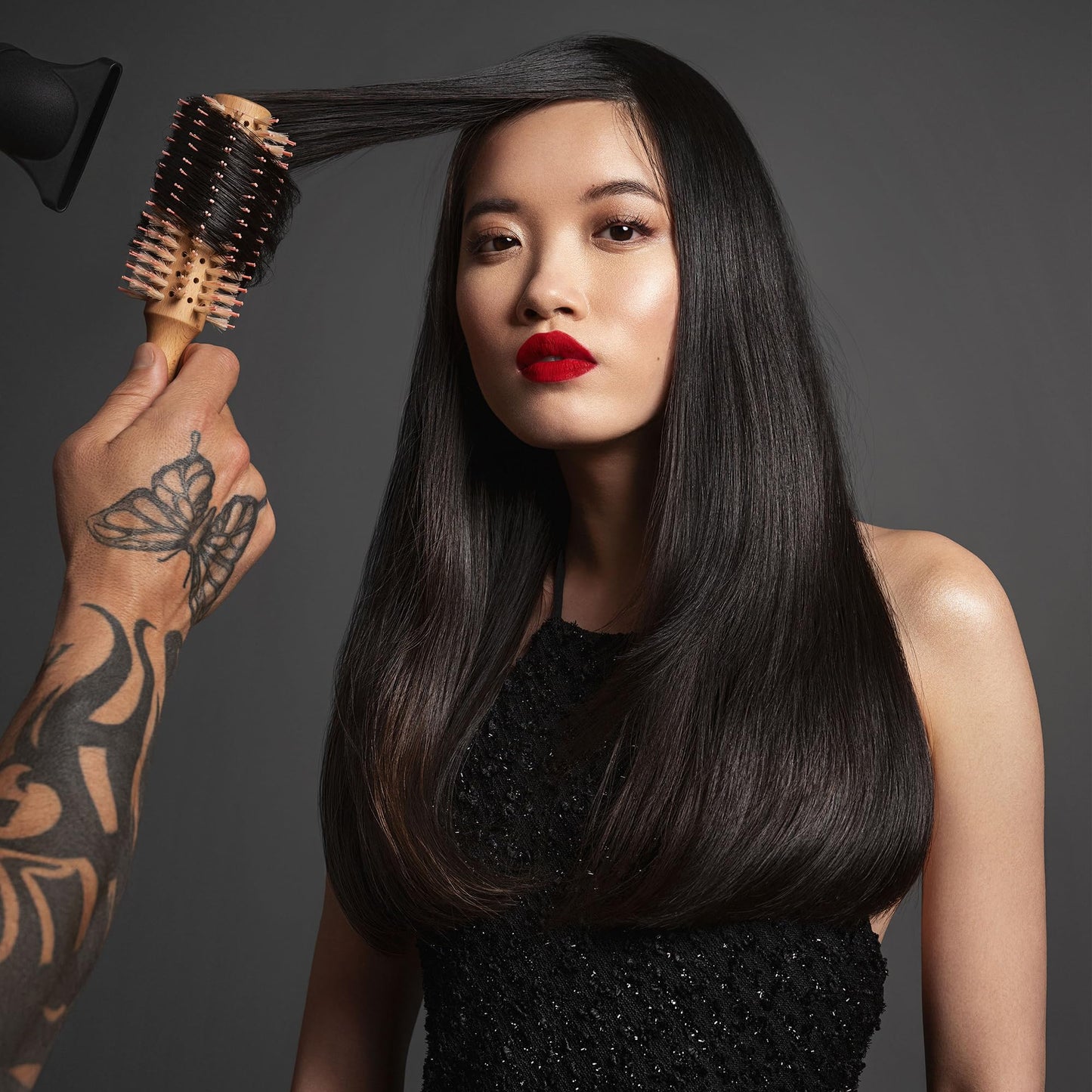 Fromm Mission Sleek 1.25" Vented Round Boar Brush for Smooth, Lustrous Blowouts Even on Frizz-Prone Hair Wooden Hairbrush with Natural Boar for Anti-static Styling, Smoothing, Straightening and Shine