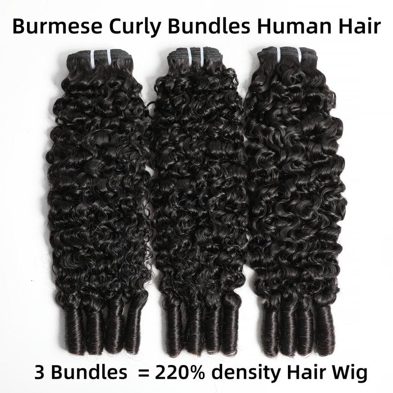BELE Burmese Curly Bundles Human Hair 16 Inches 100% Unprocessed Quick Weave 3c4a Water Wave with Spiral Curly End Real Human Hair Extensions Natural Black