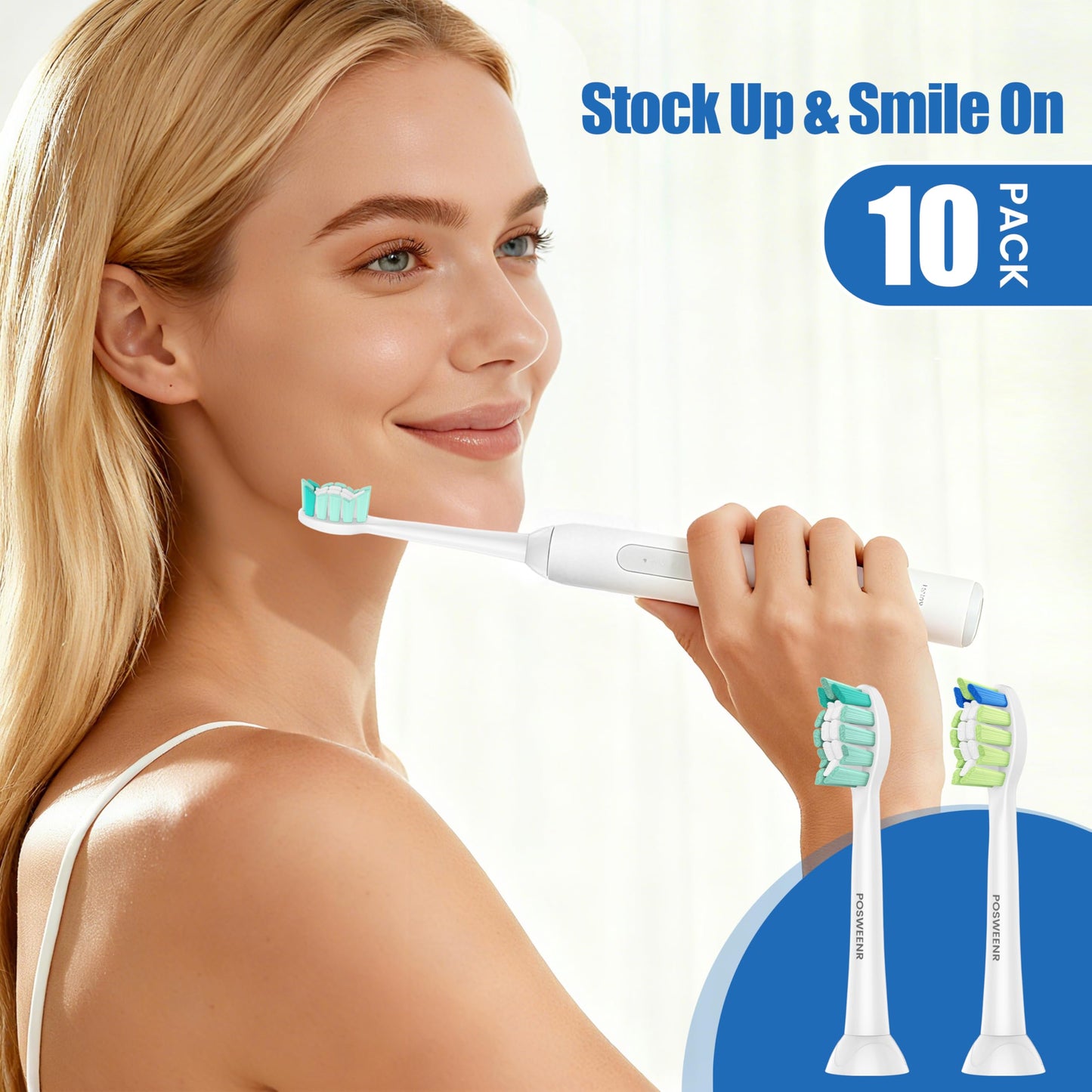 POSWEENR Replacement Toothbrush Heads Compatible with Philips Sonicare, Electric Toothbrush Replacement Heads for Plaque Control 10 Pack White