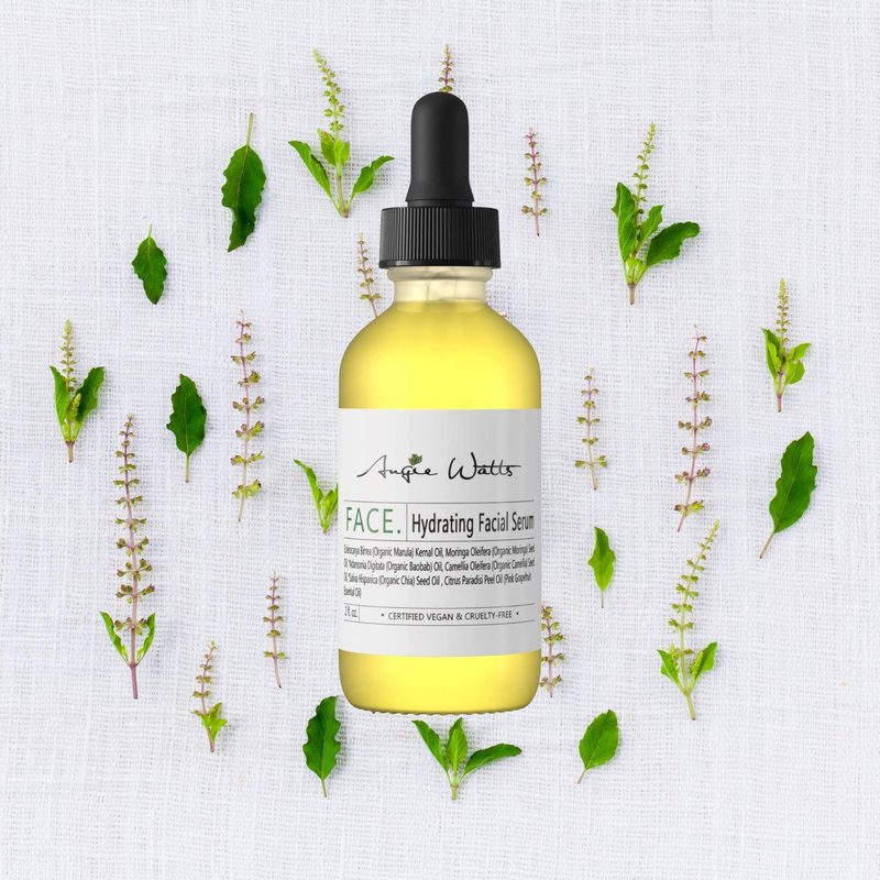 Angie Watts FACE. Hydrating Facial Serum, 2oz - All Natural and Organic Ingredients | 100% Vegan | Ultra Hydrating | Fragrance-free | Formulated with Luxury Beauty Oil, Marula