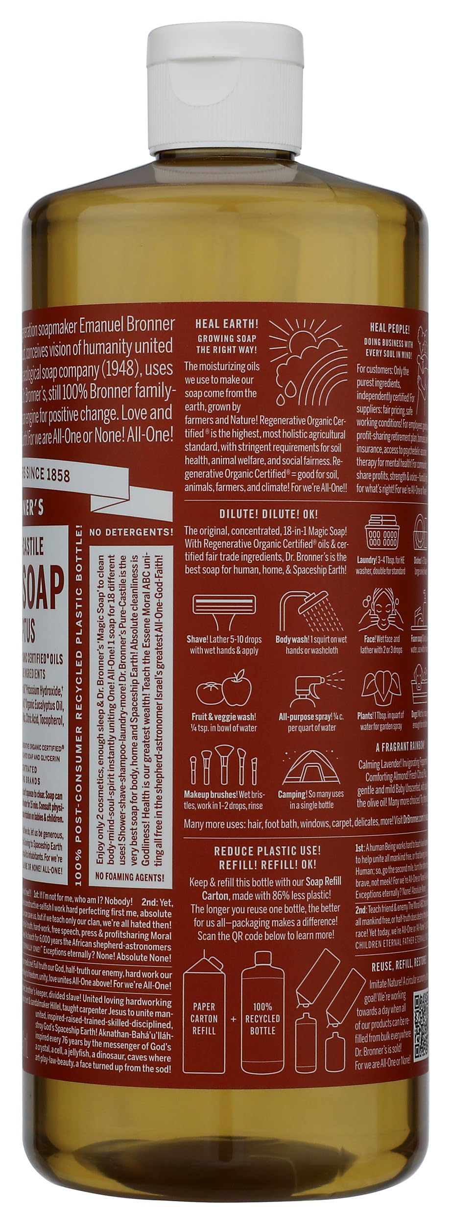 Dr. Bronner's Eucalyptus Liquid Castile Soap, 32 FZ
