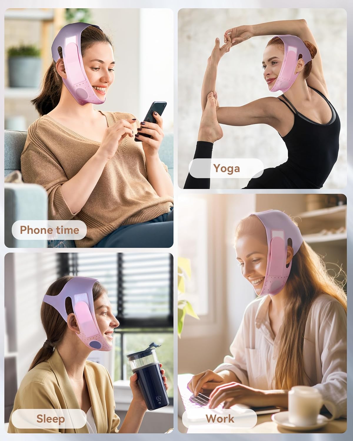 V-Line Sculpting Face Mask - Silicone Jawline Tightening Strap for Double Chin Reduction | Adjustable 23-27 Inches, Pink
