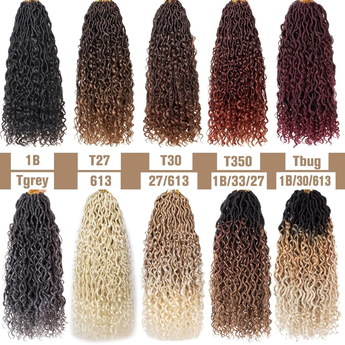 COOKOO 24 Inch Boho Crochet Hair Extensions - 8 PCS Goddess Locs with Curly Ends | Synthetic 1B/30/27