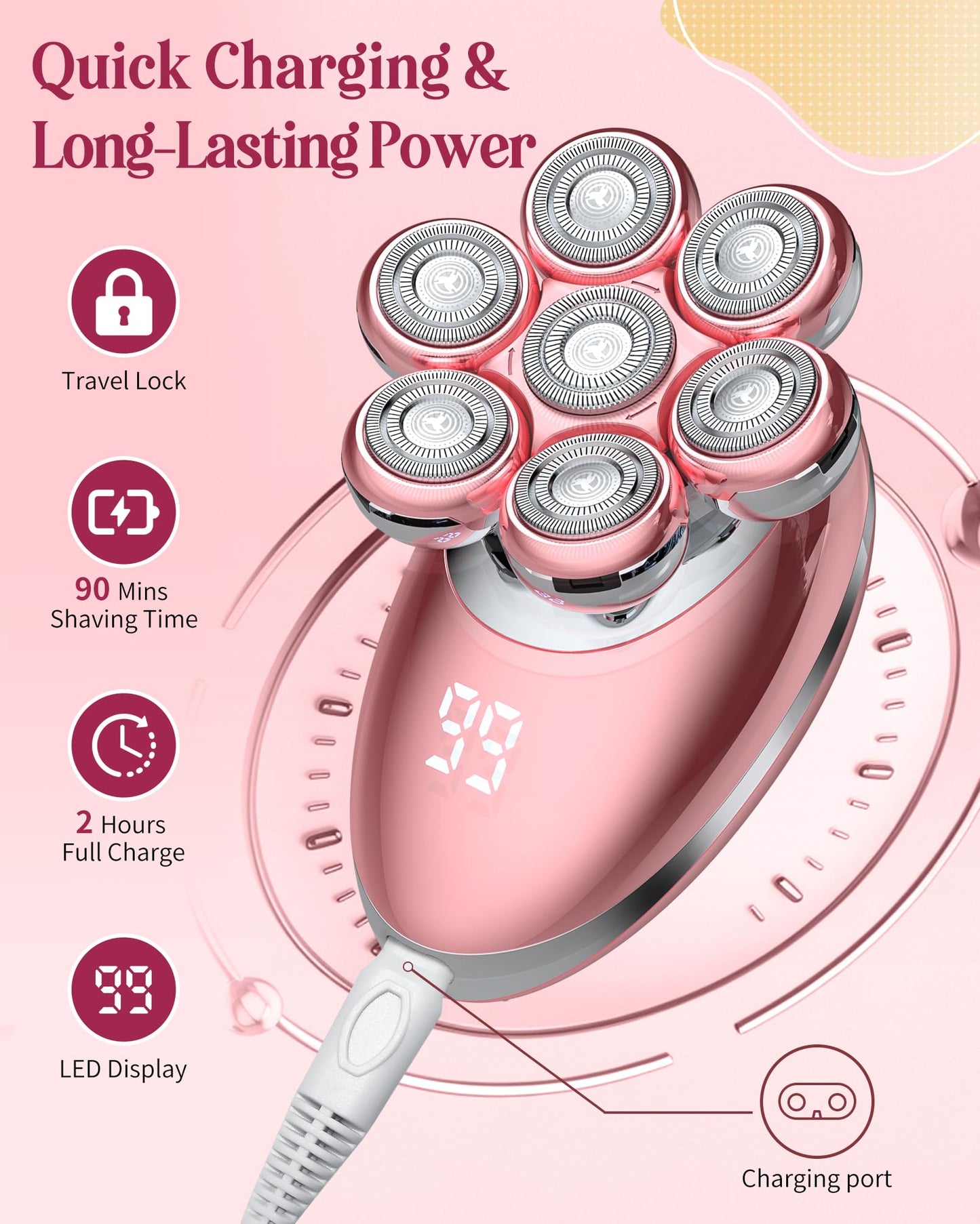 Electric Razors for Women, 7D Electric Shaver for Women, Cordless Facial Hair Removal Trimmer for Women's Face