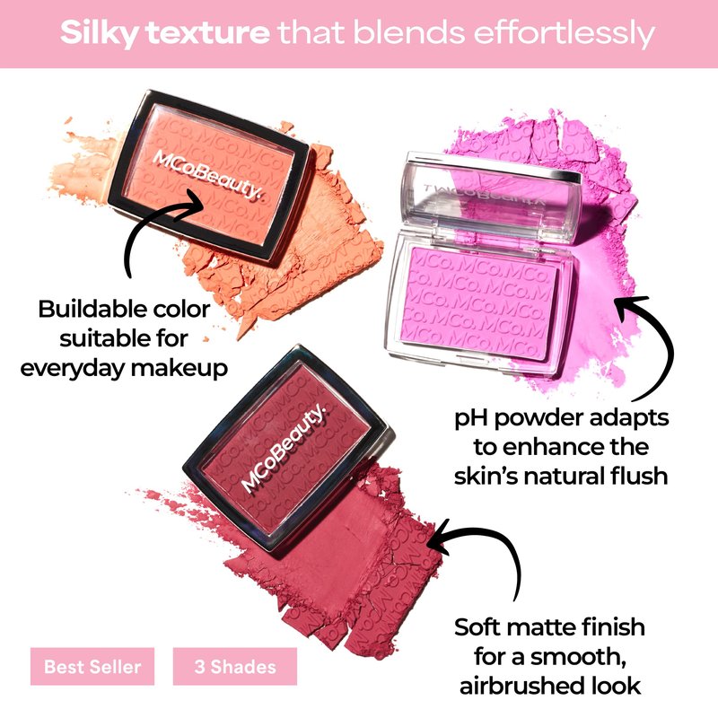 MCoBeauty Glow Up pH Powder Blush - Peach - Color Activated Soft Matte Blusher for Cheeks - Blendable, Buildable & Long Wearing Face Makeup - Natural Finish - Vegan & Cruelty Free