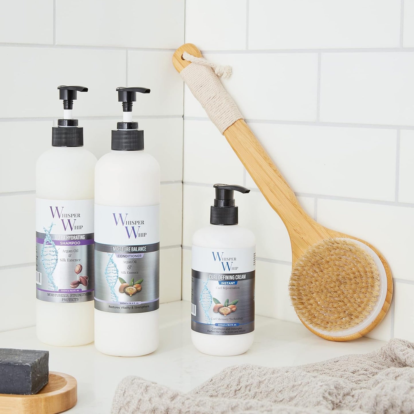 Whisper Whip Combo Set - Ultra Hydrating Shampoo, Moisture Balance Conditioner & Curl Defining Cream for All Hair Types