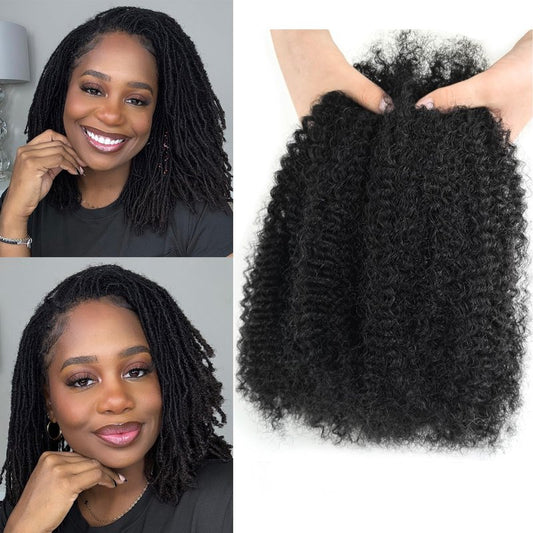 Afro Kinkys Bulk Human Hair 12 Inch 50g/Pack Braiding Hair for Permanent Micro Locs/Twists/Braids/Repair Locs Natural Black Curly Hair Extensions