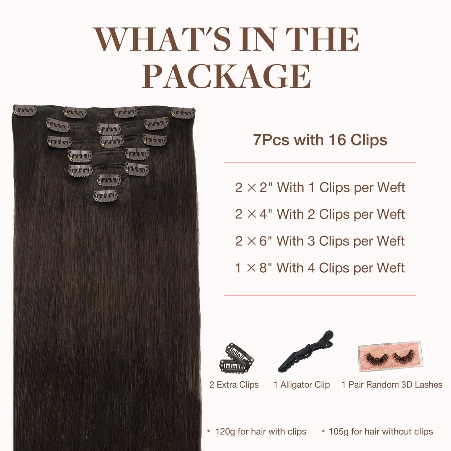 GOO GOO Clip in Hair Extensions Real Human Hair, Remy Human Hair Extensions Clip ins for Women, Natural Human Hair, 12inch 85g 7Pcs, 2A Light Brown