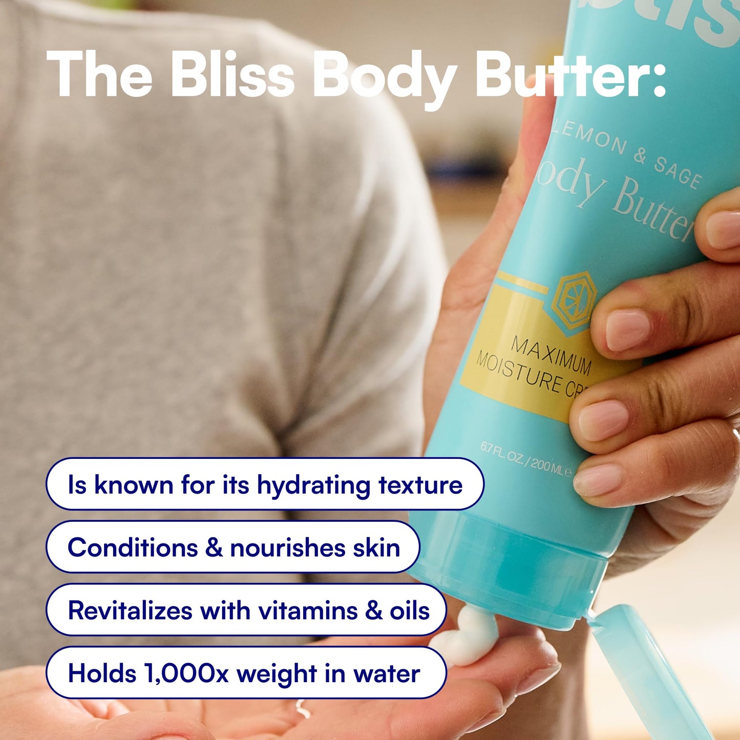 Bliss Lemon and Sage Body Butter - Iconic Scent with Shea Butter and Coconut Oil for Long-Lasting Maximum Moisture - Body Lotion for Smooth, Soft Skin - Vegan and Cruelty-Free - 6.7 Fl Oz