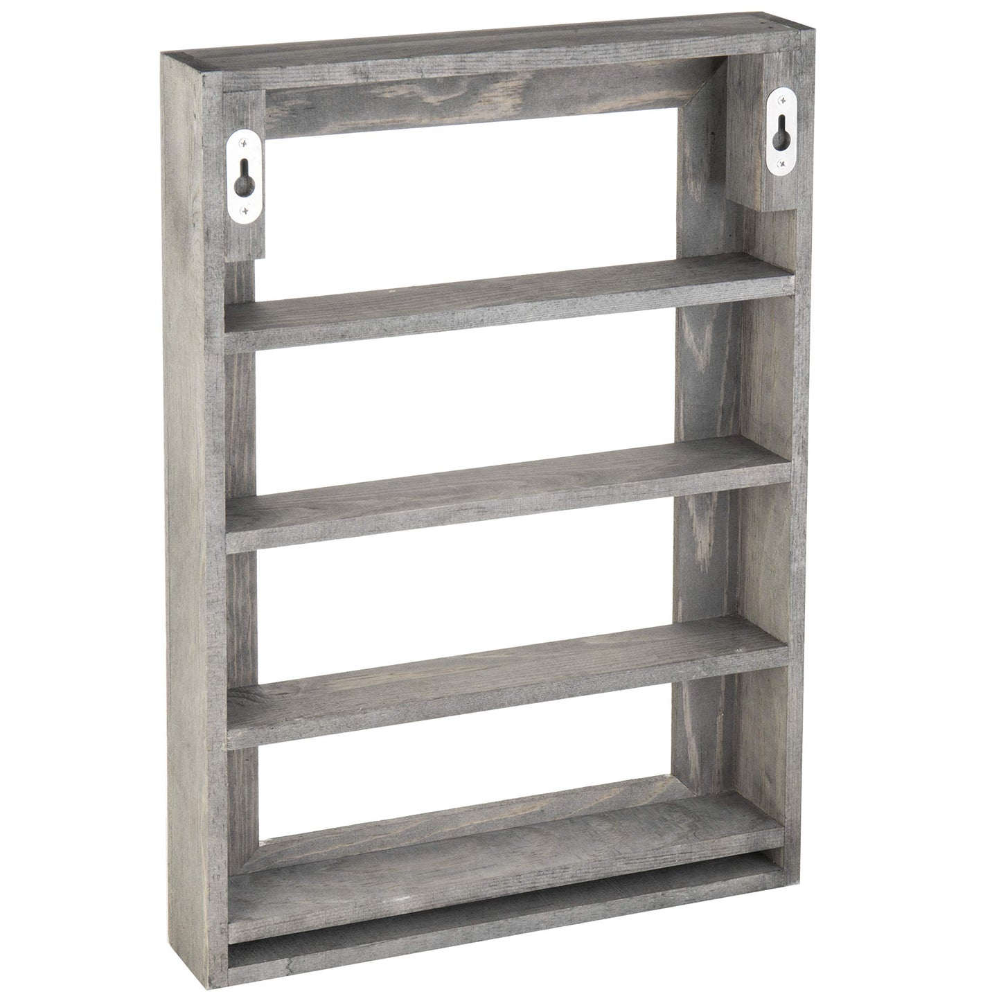 MyGift Vintage Gray Wood Wall Mounted Nail Polish Holder Display Rack with 4 Tier Shelf, Essential Oil Bottle Organizer
