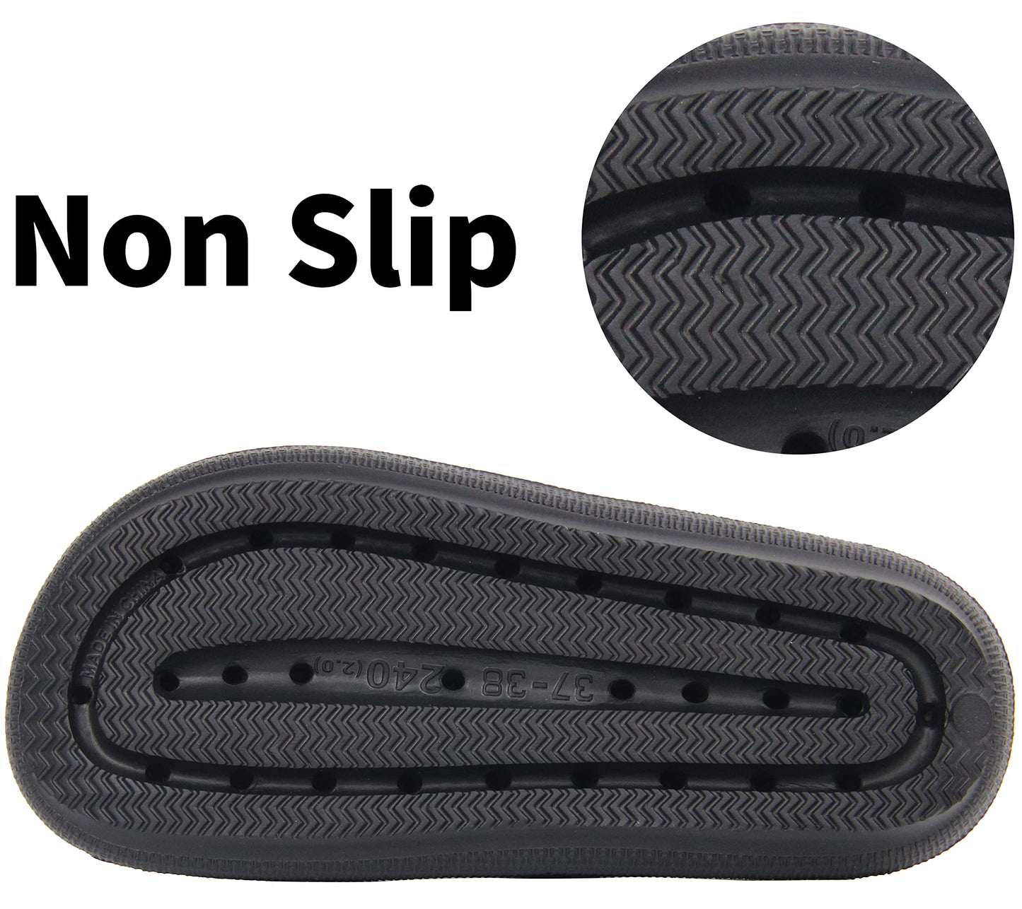 BenSorts Pillow Slippers for Women and Men Cute Rubber Sandal Adjustable Buckles Soft Slides Shower Spa Bath House Slippers Indoor Outdoor Black Men Size 8.5 9 9.5 Women Size 9.5 10 10.5