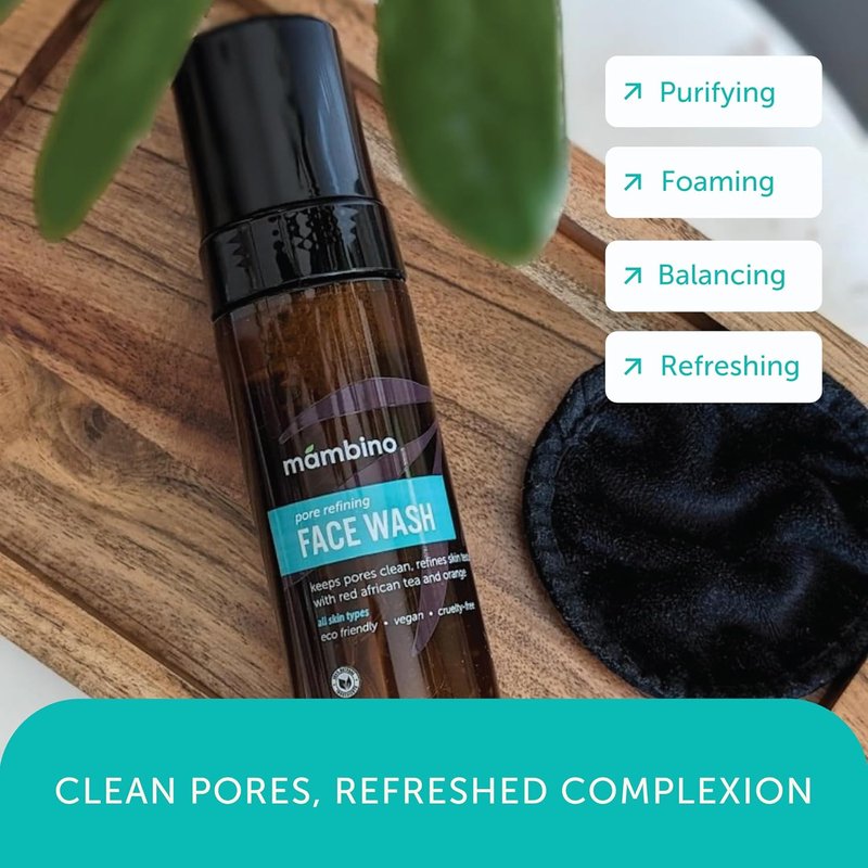 Mambino Organics Pore Refining Foaming Cleanser - Gentle Daily Face Wash with Red African Tea & Sweet Orange | 5.5 fl oz, 2-Pack