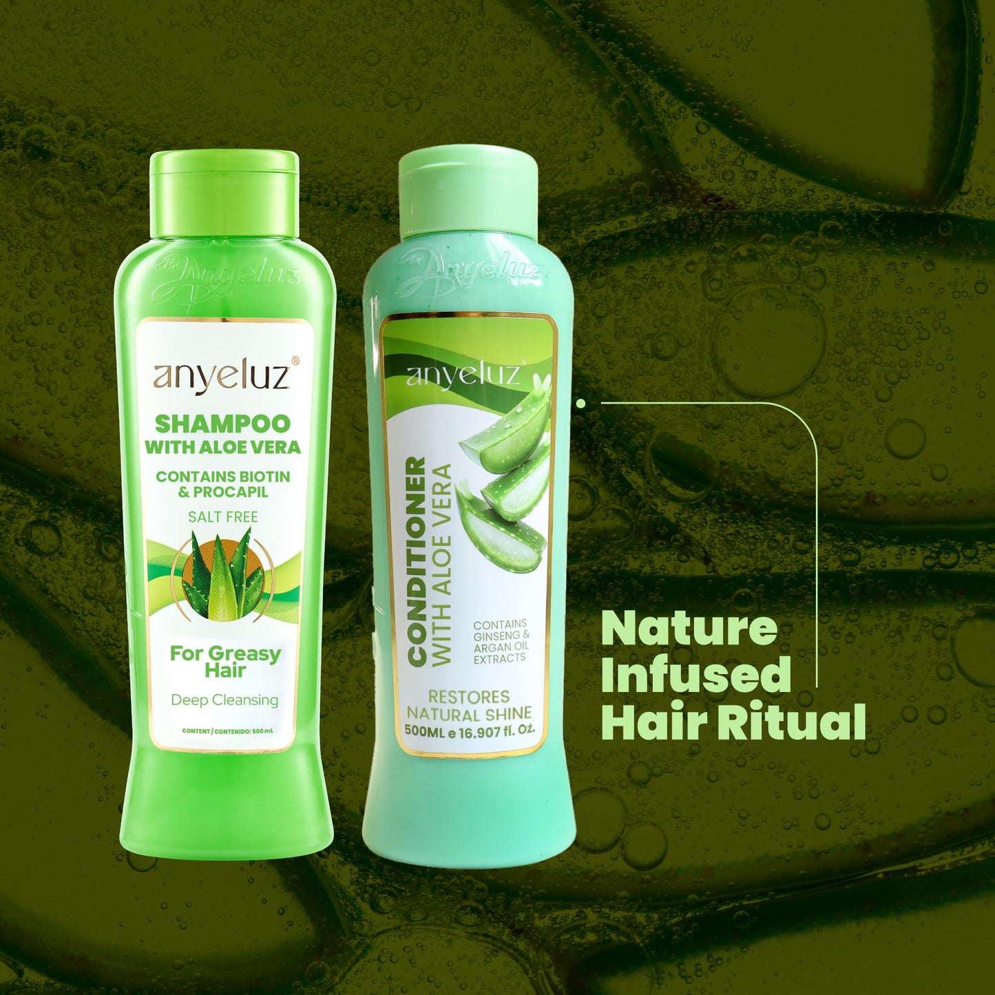 ANYELUZ Aloe Vera Shampoo and Conditioner Set, With Biotin, Provides Strength and Vitality to your Hair, Removes Excess Oil and Residues, for All Hair Types