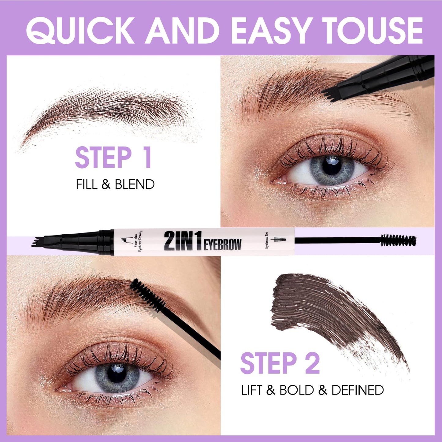 2-in-1 Makeup Eyebrow Pen with Powder: Dark Brown, for Grooming & Shaping Eyebrow, Waterproof, Ultra-Fine 4 Micro-Fork Tip, Powder for Shaping, Filling, and Decorating Brows, M-RM-X0
