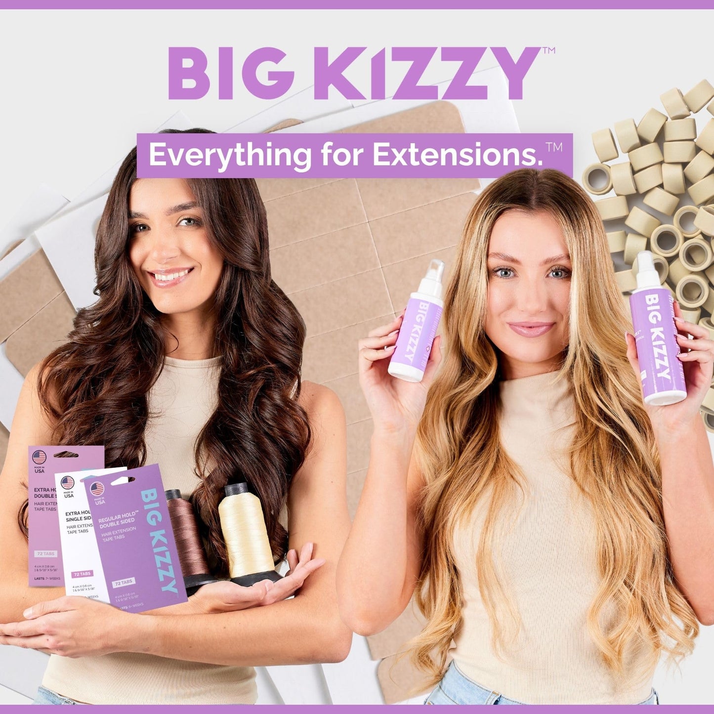 Big Kizzy Double Sided Ultra Stick Replacement Tape Tabs for Hair Extensions - 6-8+ weeks of wear - Strong Hold and Residue Free Tape for Tape In Hair Extensions - 144 Tabs