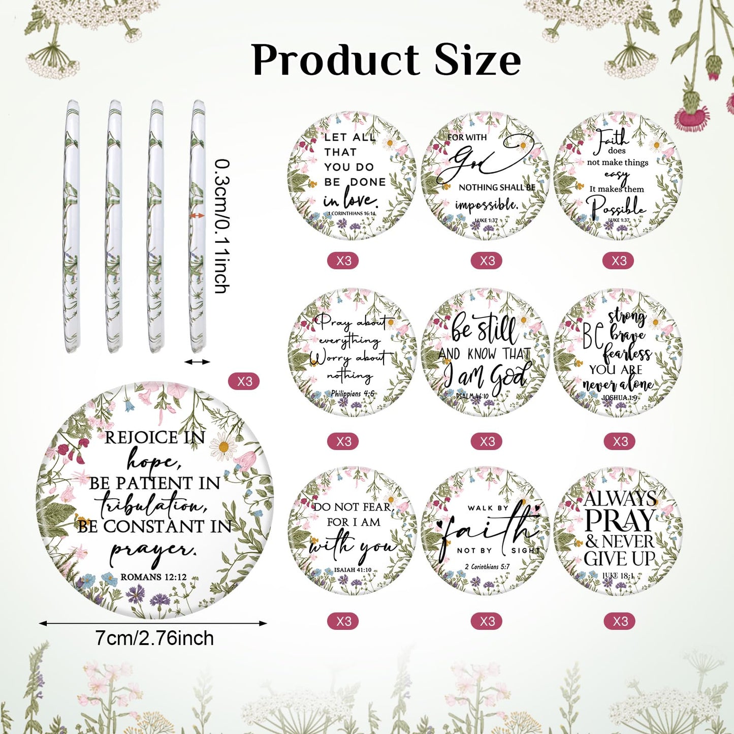 Dinifee 30 Sets Christian Gifts Bulk for Women Bible Verse Pen Flower Mini Compact Mirrors Floral Makeup Mirrors Inspirational Religious Gifts for Church Womens Ladies Sunday School