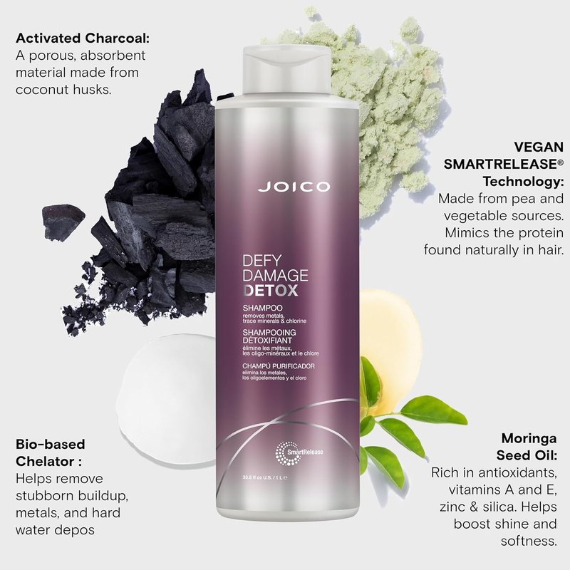 Joico Defy Damage Detox Shampoo - Remove Chlorine & Hard Water Buildup | Strengthens Hair Color | Vegan, Sulfate-Free