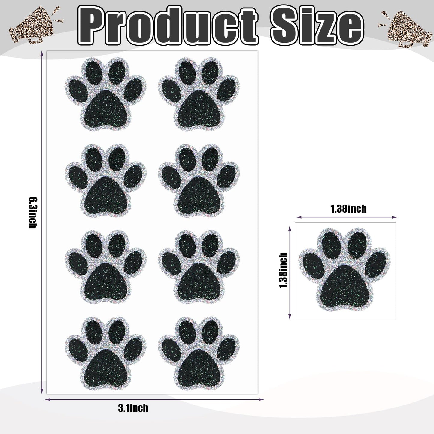 Blulu 25 Sheets 200 Pcs Glitter Paw Print Tattoos Temporary Glitter Dog Paw Print Face Tattoos Dog Stickers Removable for Cheer Patrol Women Face Body Arm House Party Supplies(Black)