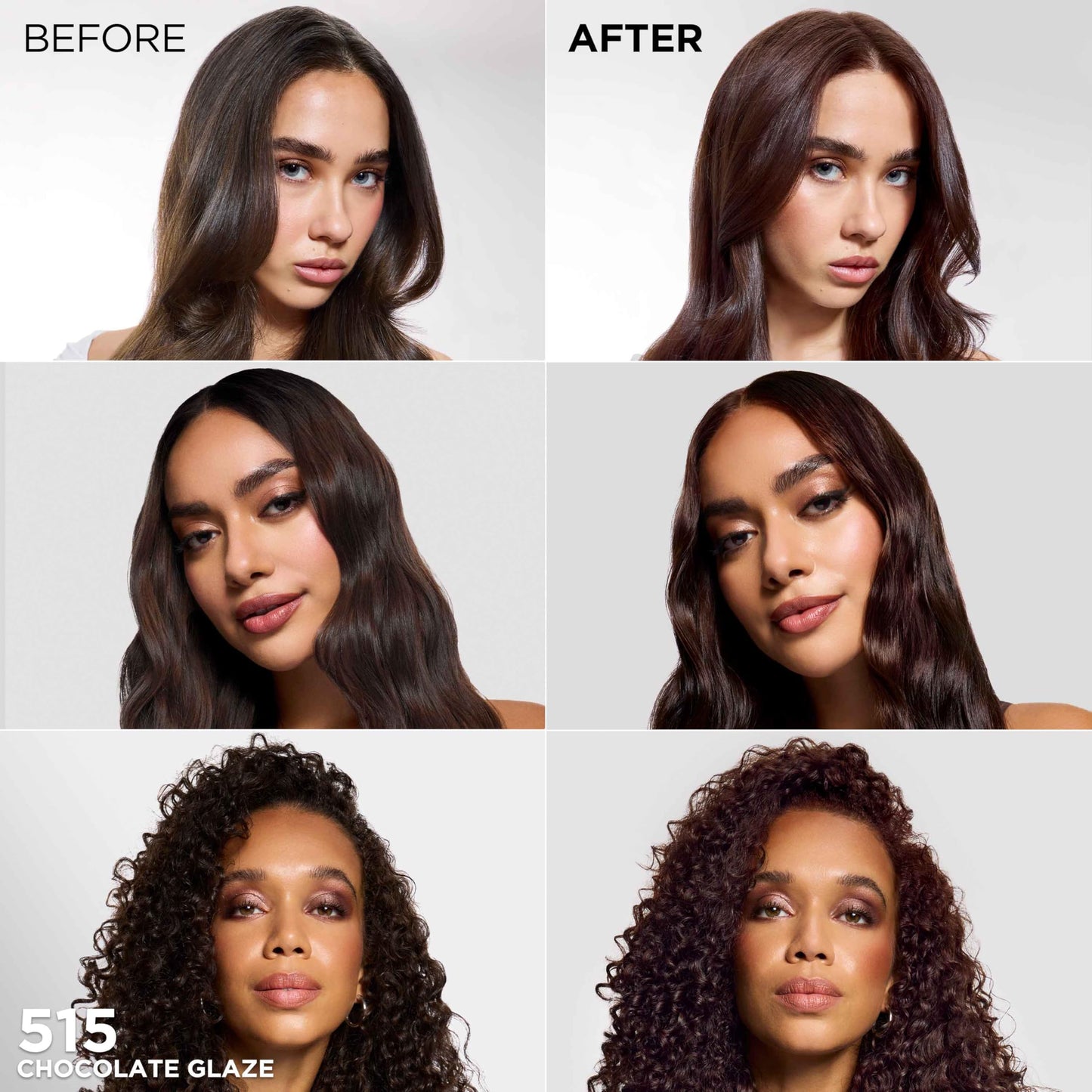 L'Oreal Paris Feria Multi-Faceted Shimmering Permanent Hair Color, High Intensity Hair Dye for 3X Highlights, 515 Chocolate Glaze, 1 Kit
