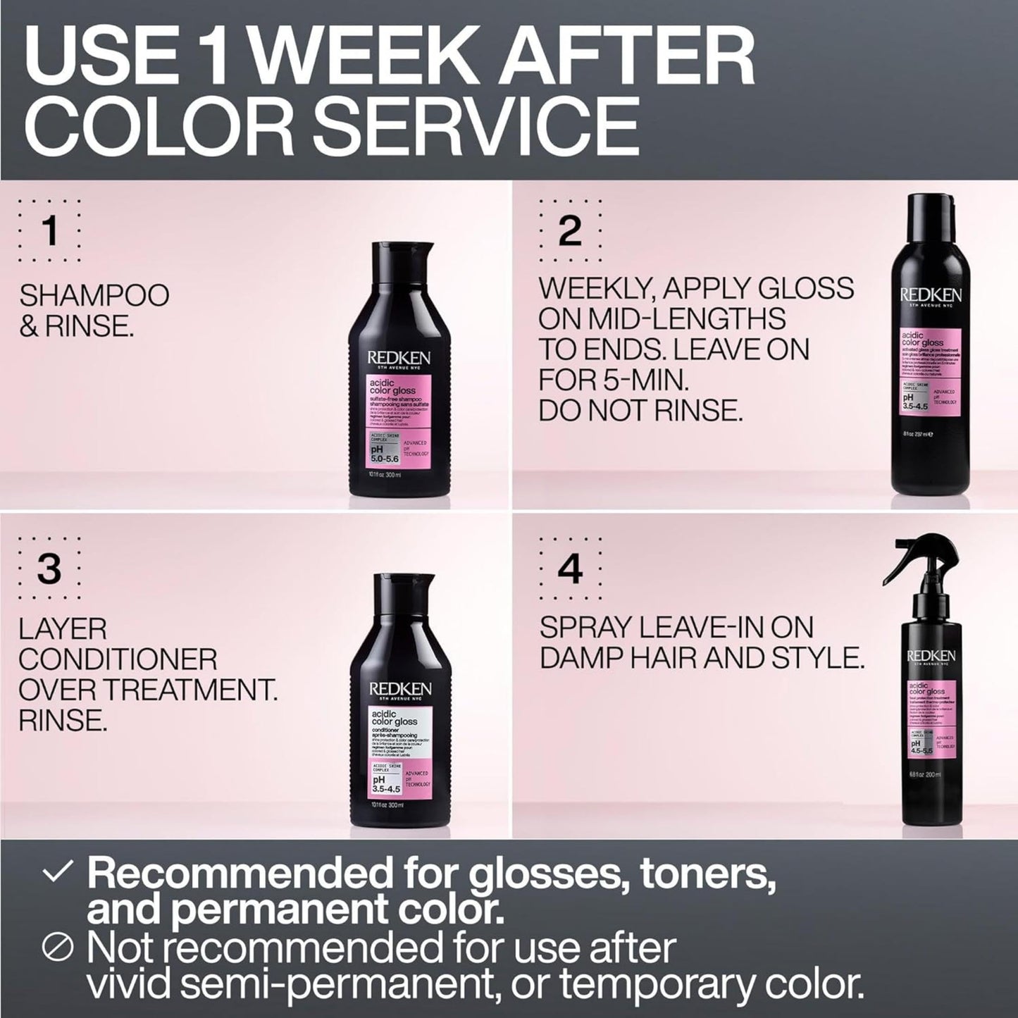 Redken Acidic Color Gloss Heat Protection Leave-In Treatment Spray For Color Treated Hair - Conditions and Adds Hair Shine, Heat Protectant Leave In Conditioner