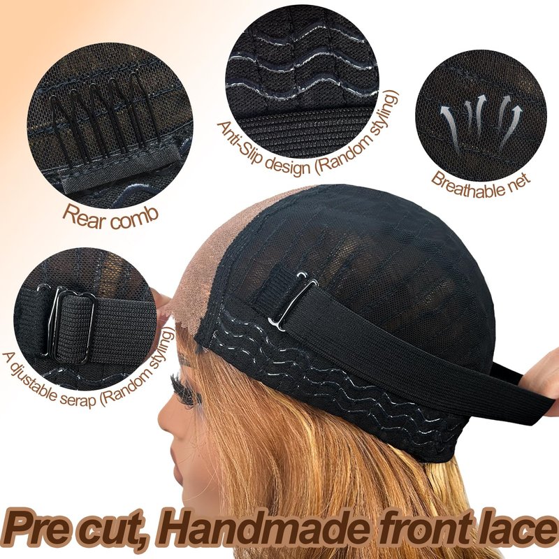 Honey Blonde Lace Front Wig, 6x5 Wear and Go Glueless Body Wave Synthetic lace front Wigs for Black Women, 26Inch Pre Plucked Pre Cut HD Lace Frontal Wig With Baby Hair (27/30 Honey Blonde, 6x5)