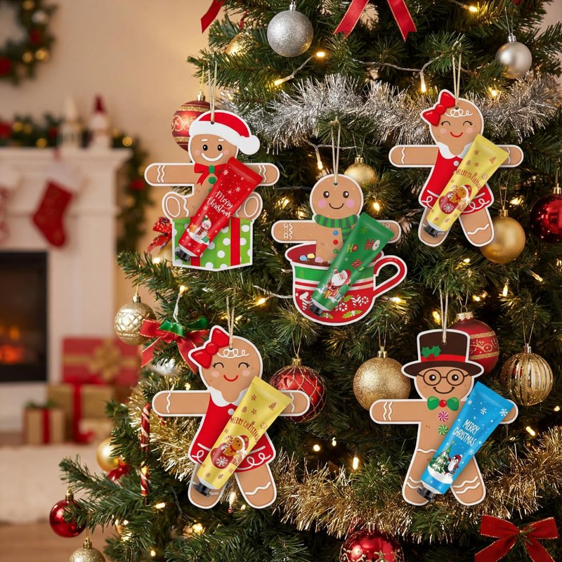 36 Set 72 Pcs Christmas Hand Cream Gift Bulk for Women Coworker Christmas Tree Ornament Hand Lotion Party Favor with Card Ribbon Holiday Decor Stocking Stuffer Gift for Women (Gingerbread Man)