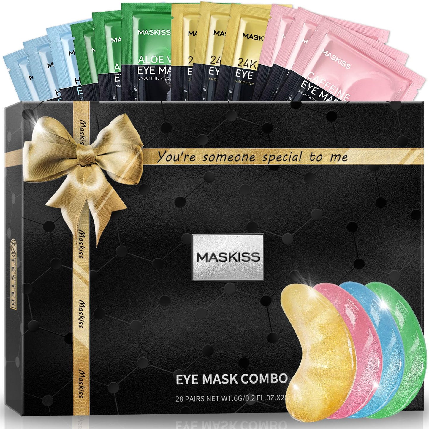 Maskiss Under Eye Patches (28 Pairs), 4 Colors Eye Masks Gift Set for Dark Circles Puffy Eyes, Mothers Day Gifts for Mom, Skin Care Gift Set for Undereye Bags and Wrinkles Puffiness