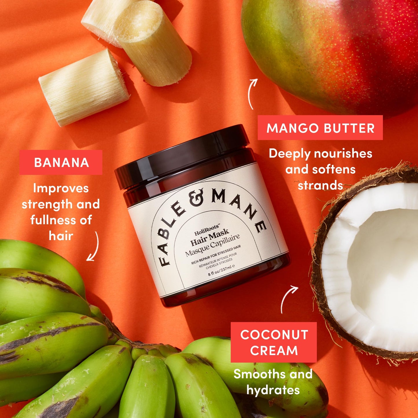 Fable & Mane Deep Moisture Repairing Hair Mask, For Frizzy, Dry, Damaged Hair. Treatment Repairs and Softens with Shea Butter and Coconut