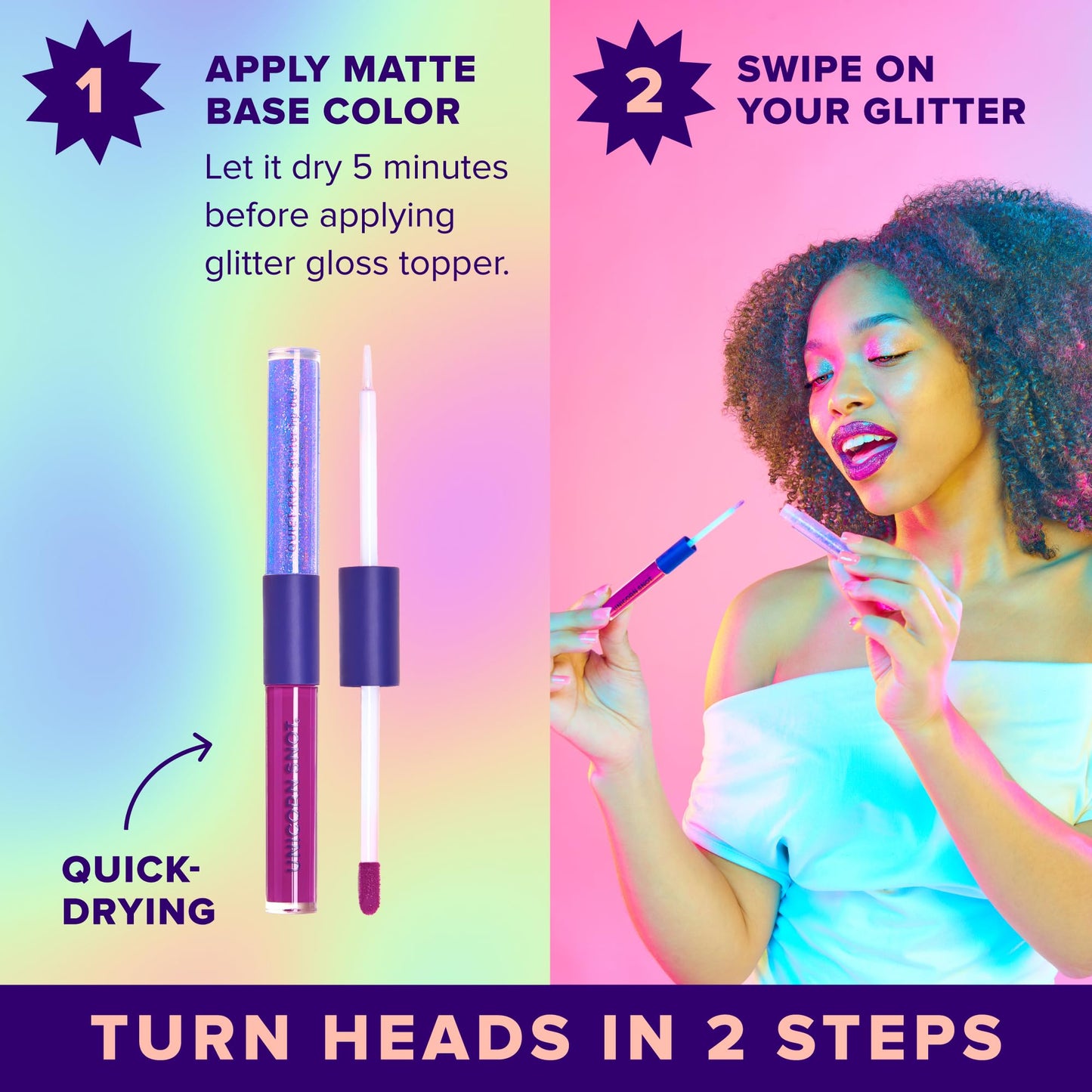 UNICORN SNOT Quiet Riot™ Plastic-Free Glitter Lip Duo | 2-in-1 Set w/Matte Lipstick & Sparkly Glitter Lip Gloss | Halloween Costume Makeup