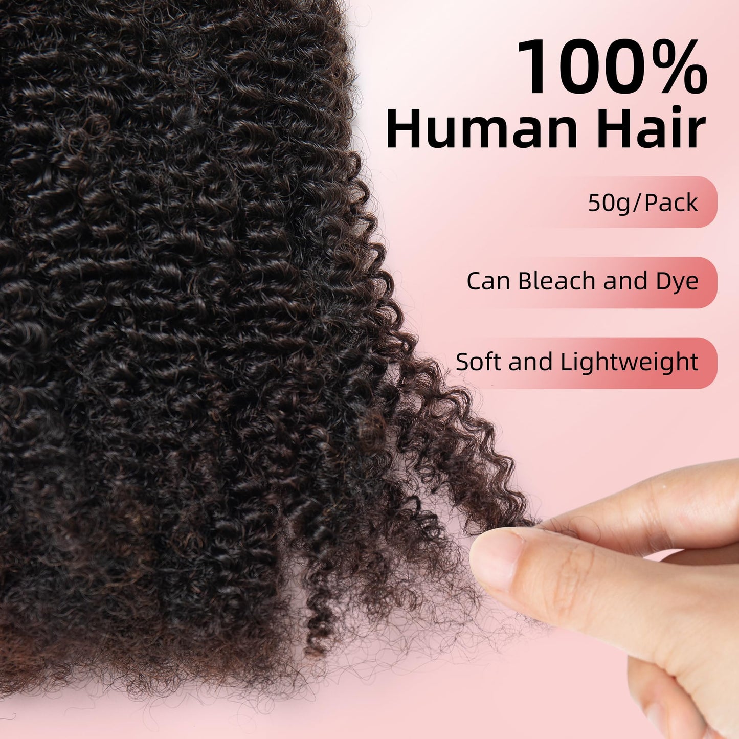 Stancia Afro Kinkys Bulk Human Hair, 14’’ Human Braiding Hair, 100% Human Hair Bundles for Dreadlocks Extensions Repair Locs, Twist Braiding (50g/pack)