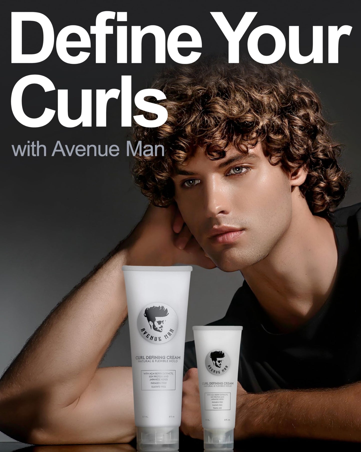 Avenue Man Curl Defining Cream - Improved Formula - Natural & Flexible Hold with Herbal Extracts for Curly & Wavy Hairs - Paraben Free & Sulfate Free