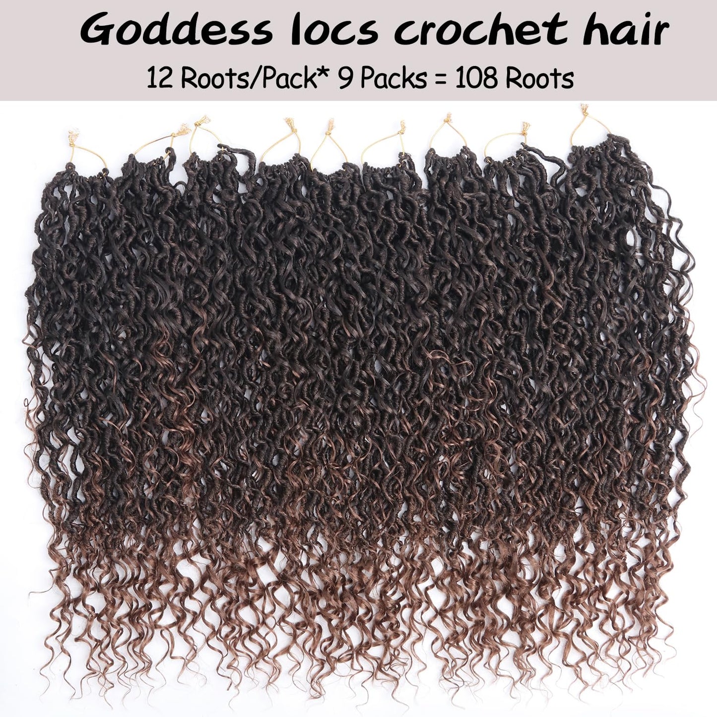 Vemet Goddess Locs Crochet Hair 24 Inch 9 Packs Synthetic Faux Locs Crochet Hair, River Locs Hair Extensions Style Pre looped Crochet with Curly Ends