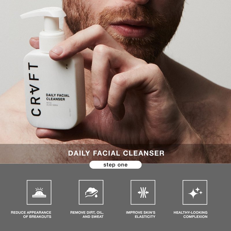 CRVFT 2-Step Men’s Facial Care Kit | Aloe Vera Face Wash 3oz | Hyaluronic Moisturizer 1oz | 2 Piece Complete Daily Face Care Routine | Look + Feel Your Best [Scented]