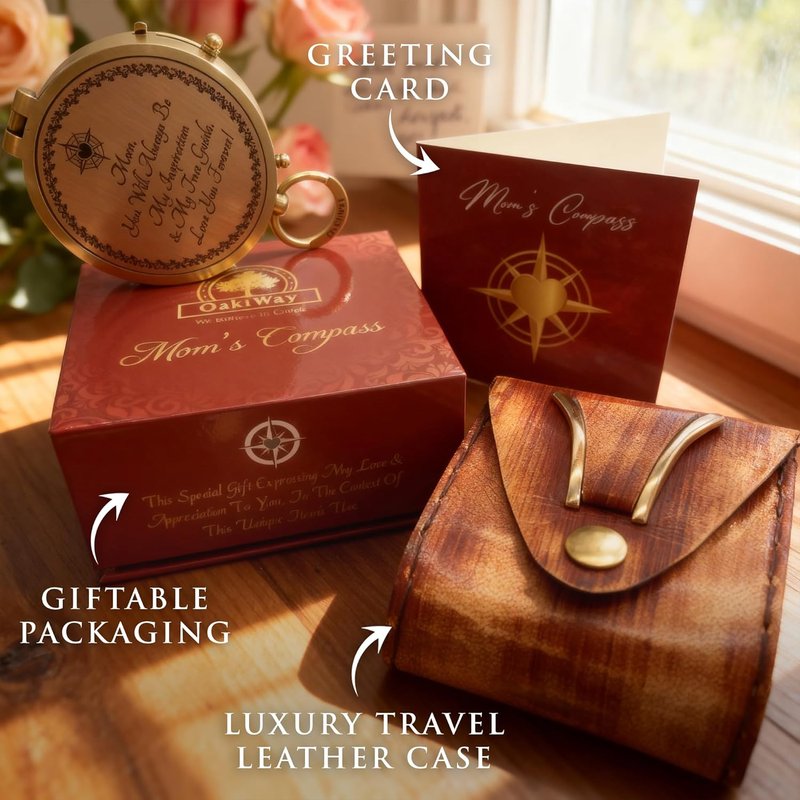 Makeup Compact Hand Mirror with Compass - Sentimental Gift for Mom | Premium Brass, Perfect for Birthdays & Mother's Day