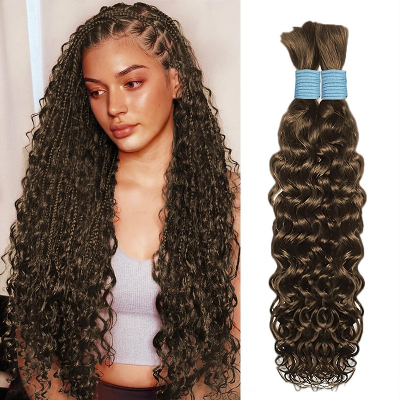 Tuseha Human Braiding Hair for Boho Braids 16 Inch 2 Bundles 100g Boho Hair for Braiding Water Wave Bulk Human Boho Hair for Braiding Curly Human Hair for Boho Knotless Braids (P4,16inch)