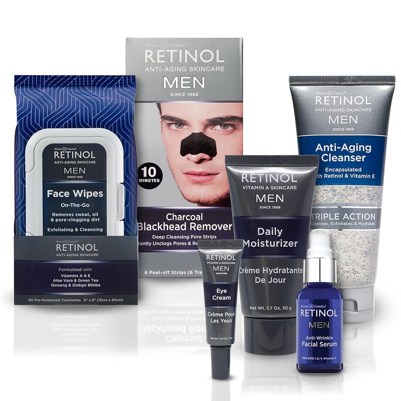 Retinol Men's Face Wipes - Micellar Cleansing Wipes for Sweat, Oil & Dirt Removal | 60 Count, Alcohol-Free, Travel Size