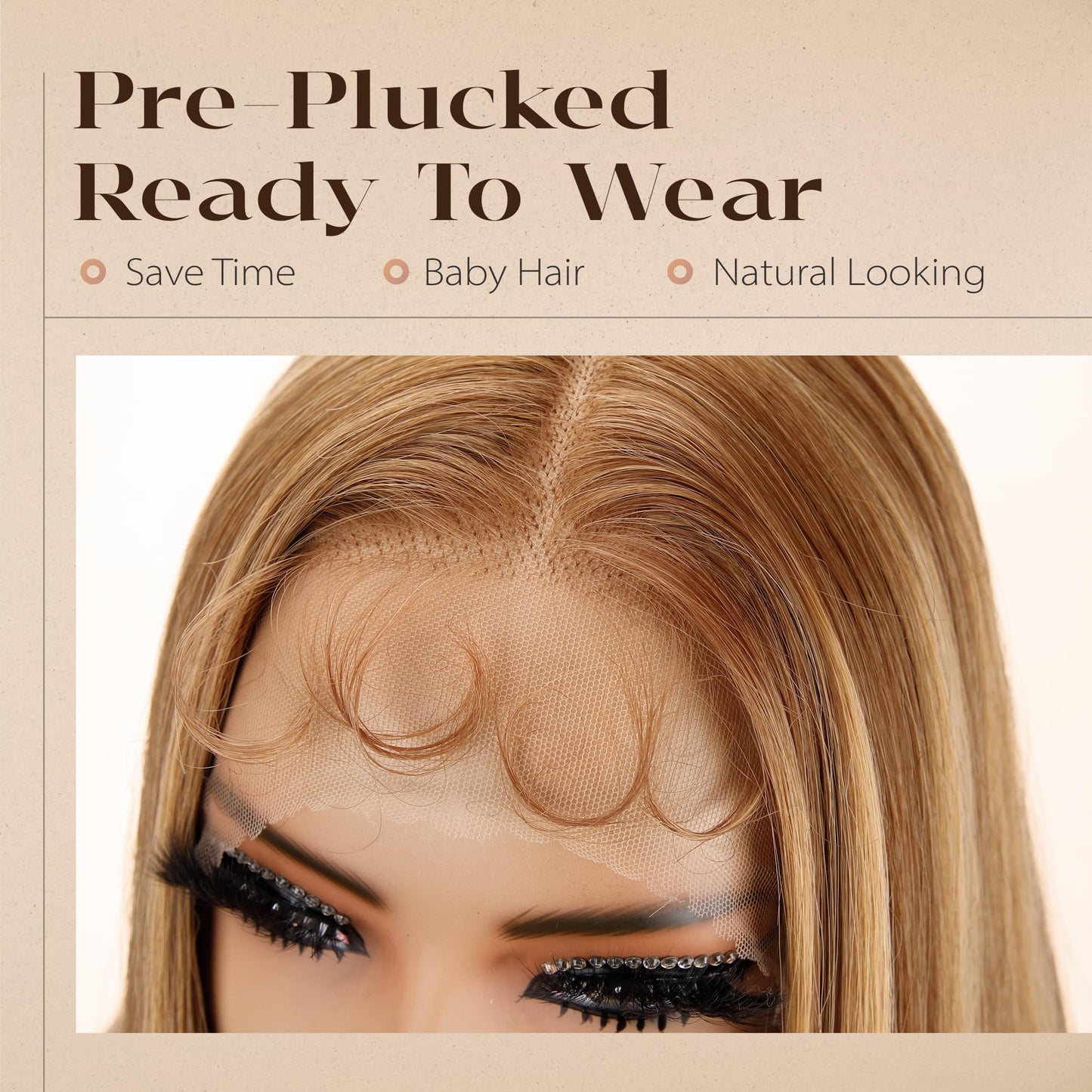 BLL Lace Front Wig Honey Blonde Synthetic Pre-Plucked Highlight Glueless Wigs 30 Inch Straight Hair Wig Ready To Wear (Honey Blonde 4/27, 30 Inch)