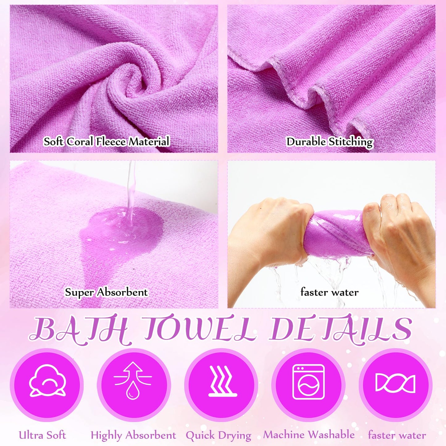 FillTouch 12 Pcs Foot Spa Kit for Girls Kids 12.5''x12.5''x8.3'' Foot Care Bath and 12''x28'' Hand Towels Washbasin Salon Towels Portable for Sleepover Spa Swim Birthday Party Supplies(Light Purple)