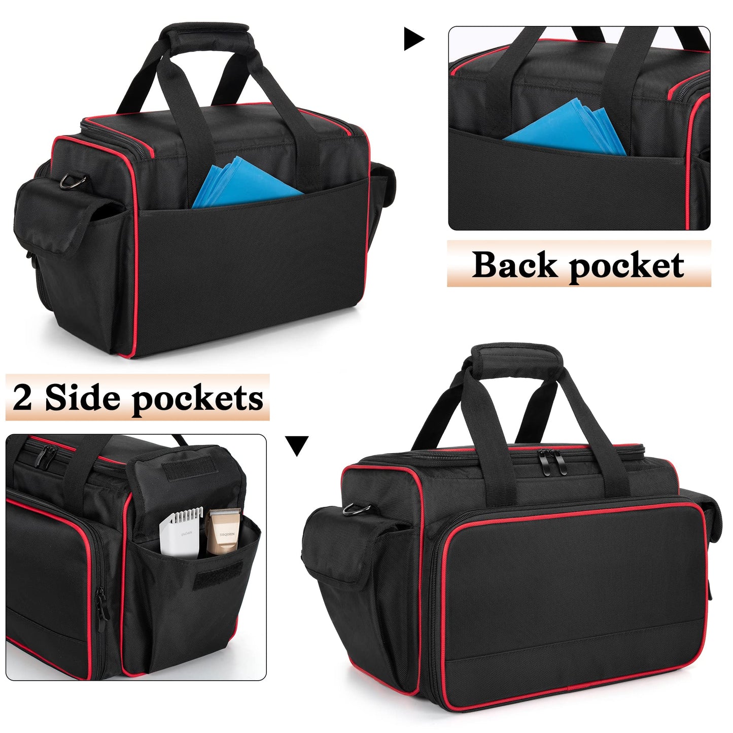 BAFASO Hairdresser Bag with Adjustable Dividers, Tattoo Case Holds Tattoo Supplies, Travel Barber Case Holds Various Hair Cutting Tools (Bag Only), Black