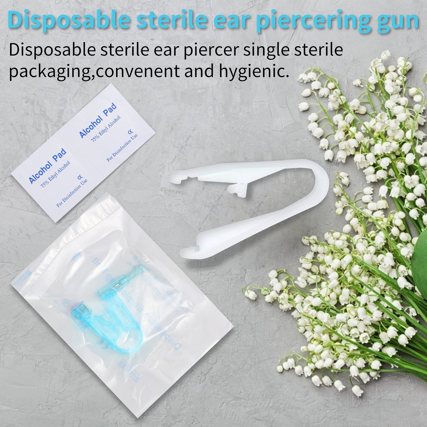 Tirdkid 50PCS Ear Piercing Kit - Disposable Safety Sterile Self Piercing Gun with Ear Studs and Aid Tool