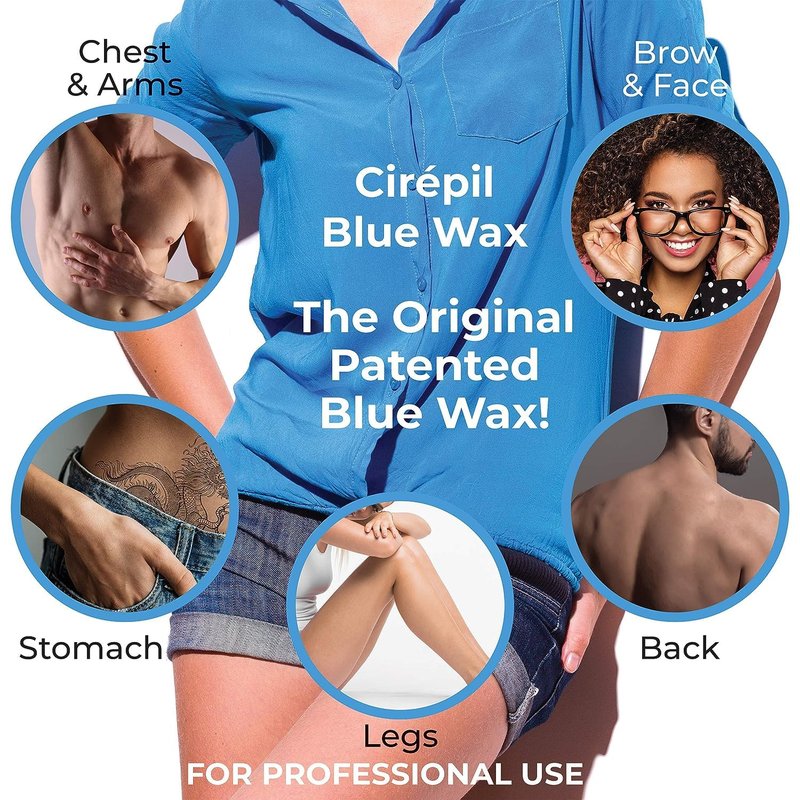 Cirepil - Blue - 400g / 14.11 oz Hard Wax Beads Bag - Face & Body Wax, Unscented & No Strip Needed - Perfect for Sensitive Skin & Brazilian Waxing - Fluid Gel Texture, Easy Hair-Removal