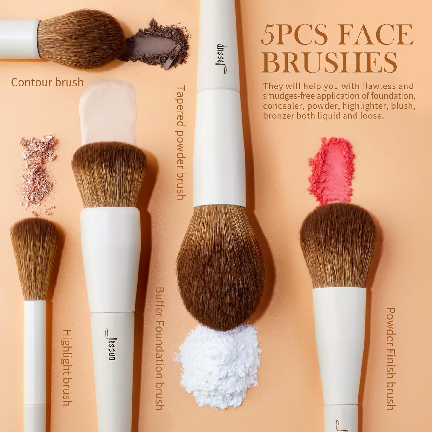 Face Makeup Brushes Set - 5-Piece Professional Makeup Brush Kit for Flawless Application | T493 & T508